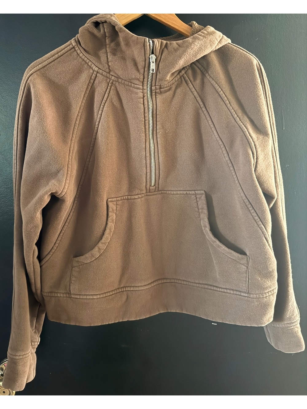 ANRABESS Women’s Small Brown Washed Quarter Zip Hoodie Oversized Pullover